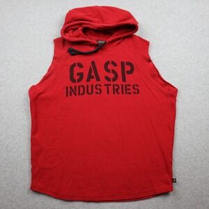 GASP Thermal SL Hoodie Mens M Red Sleeveless Gym Bodybuilding Waffle Knit Top
